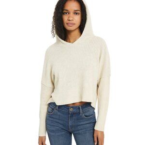 Offline By Aerie | Cropped Ribbed Hooded Sweater in Oatmeal Cream | Size Medium
